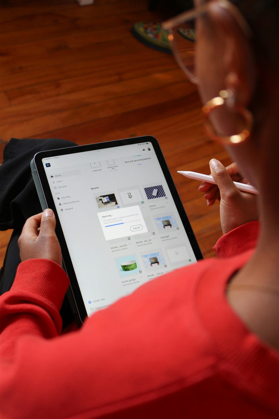 Reviewing a young person's record on a tablet